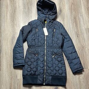 Women's Quilted Hooded Jacket - Navy